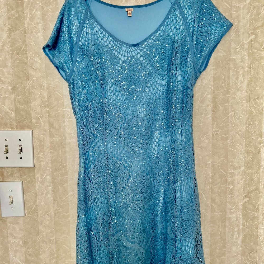 REBA Size L Sparkling Blue Mid Party Dress for the HOLIDAYS